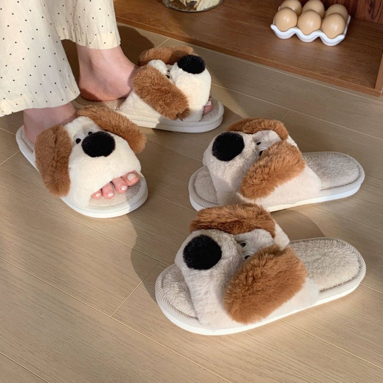 Thermal Soft Soled Confinement Shoes Women's Autumn And Winter Three-dimensional Puppy Fluffy Cotton Slippers