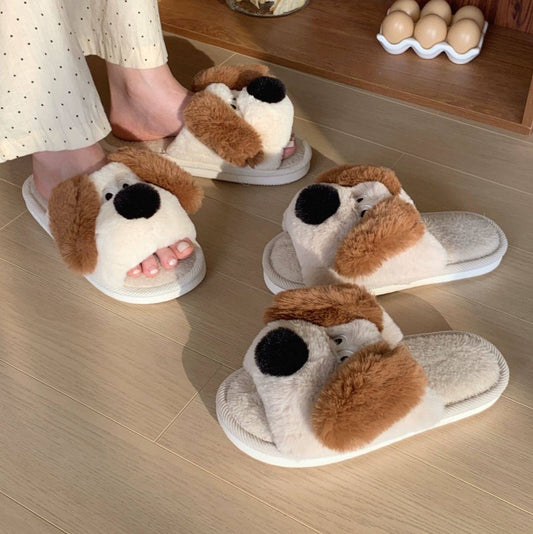 Thermal Soft Soled Confinement Shoes Women's Autumn And Winter Three-dimensional Puppy Fluffy Cotton Slippers