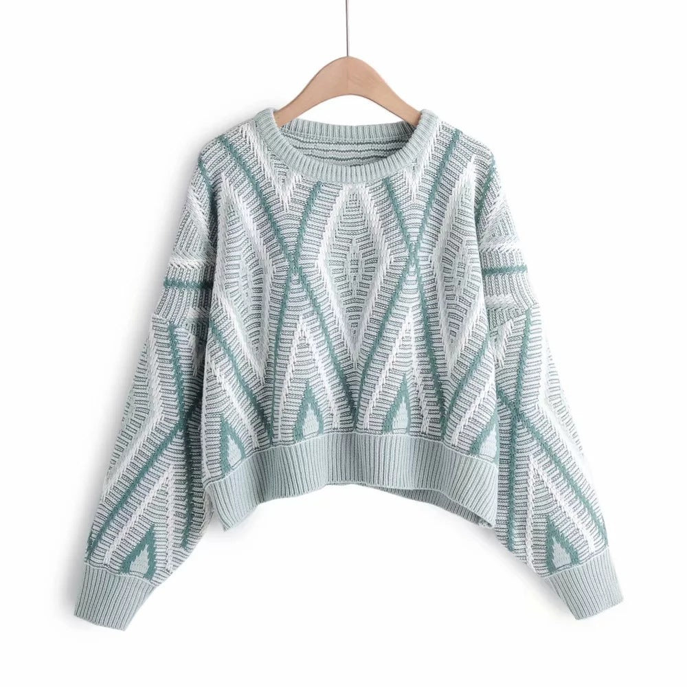 Contrast color lazy pullover sweater Blue