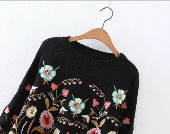 Women Sweater Fashion Floral Embroidery Pullover Streetwear Sweaters