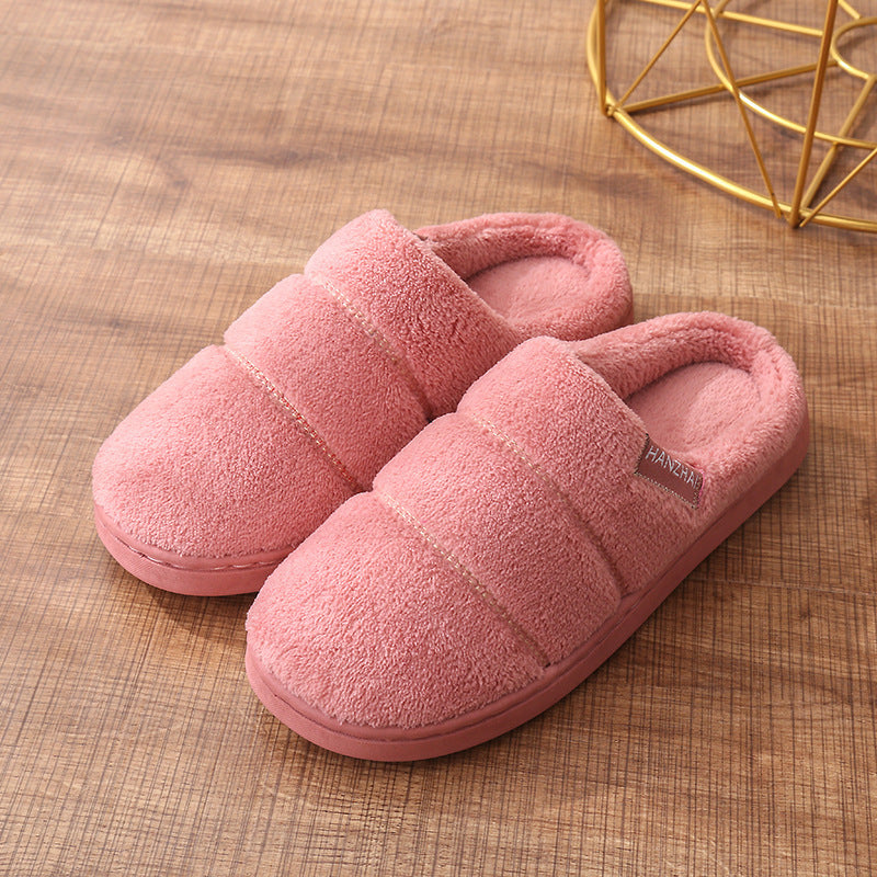 Cotton Slippers Ladies Winter Home Non-slip Striped leather red