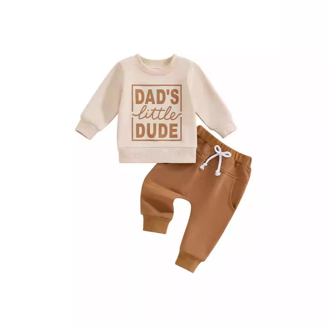 Children's Printing Letter Pullover Sweatshirt Suit 7370 Khaki