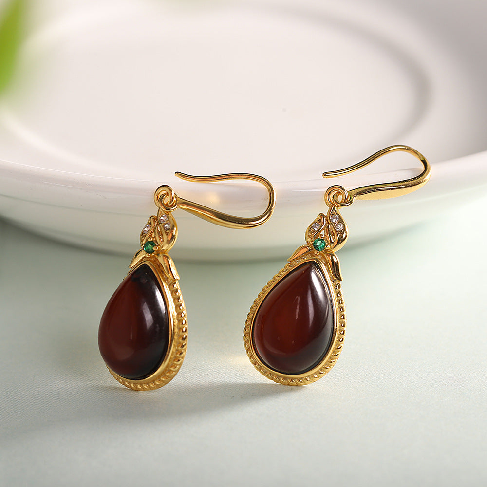 S925 Silver Gold Plated Jewelry Water Drop Blood Pearl Drop