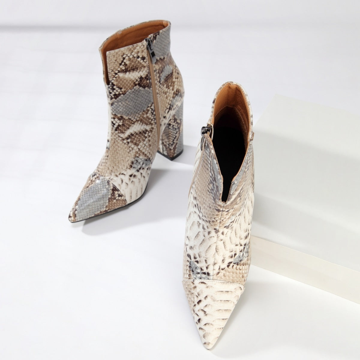 Snakeskin Pattern Short Boots Women Cross-border Europe And America