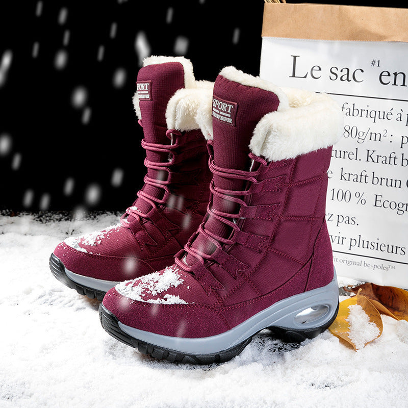 Snow Boots Women Winter Plus Velvet Warm Cotton Shoes Thick-soled Outdoor Bordeaux