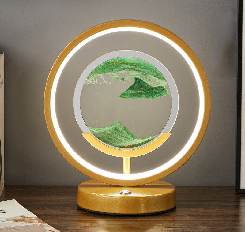 Home Bedroom Decoration Quicksand Warm And Creative LED Desk Lamp Gold frame Green sand