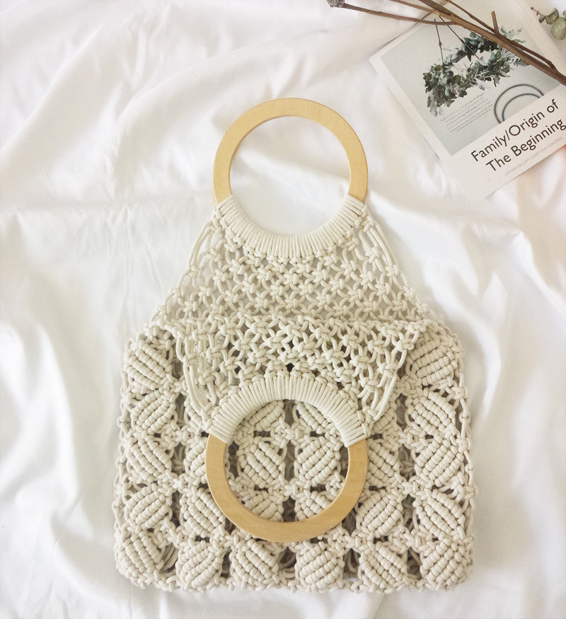 Fashion cotton rope straw women bags White