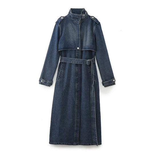 Women's Classic Style Fashion Loose Denim Trench Coat Blue