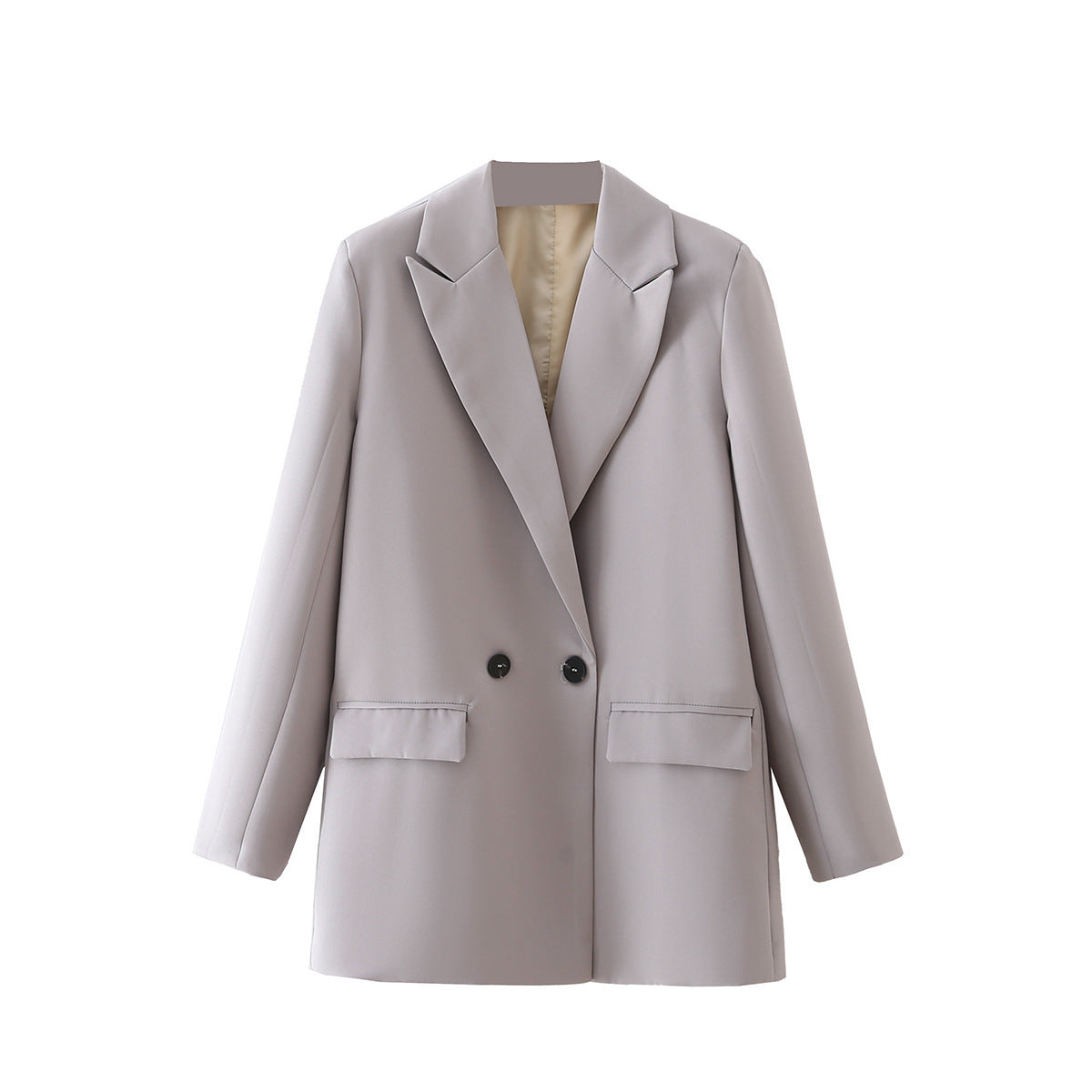 Women's Multicolor Double Breasted Suit Coat Suit Light Gray