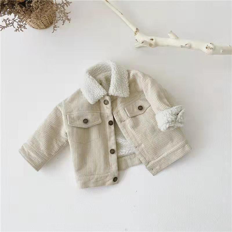 Kids' Overcoat Winter New Korean Style Fleece-lined Thickened Lamb Wool Corduroy Clothes Beige