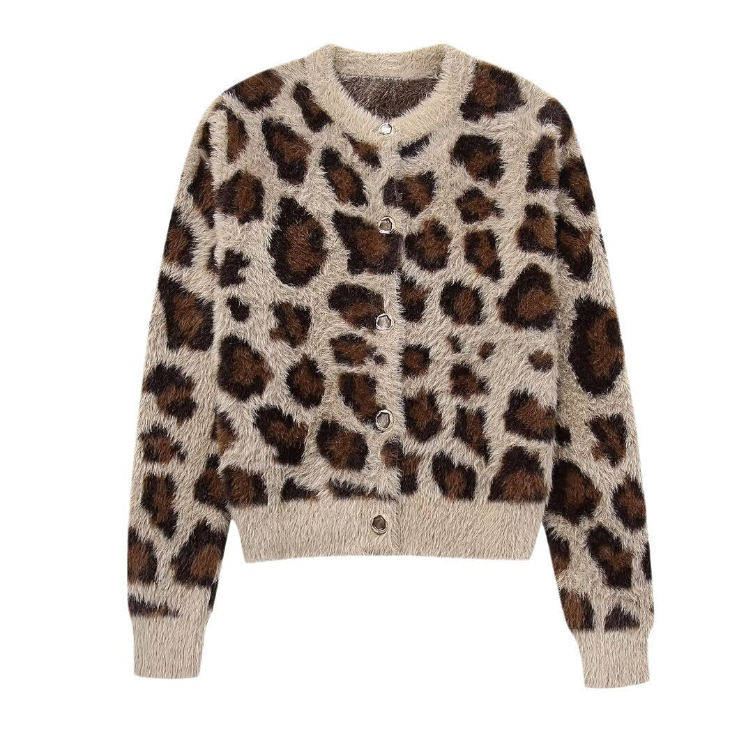 Hong Kong Style Vintage Leopard Print Sweater Coat Leopard Print