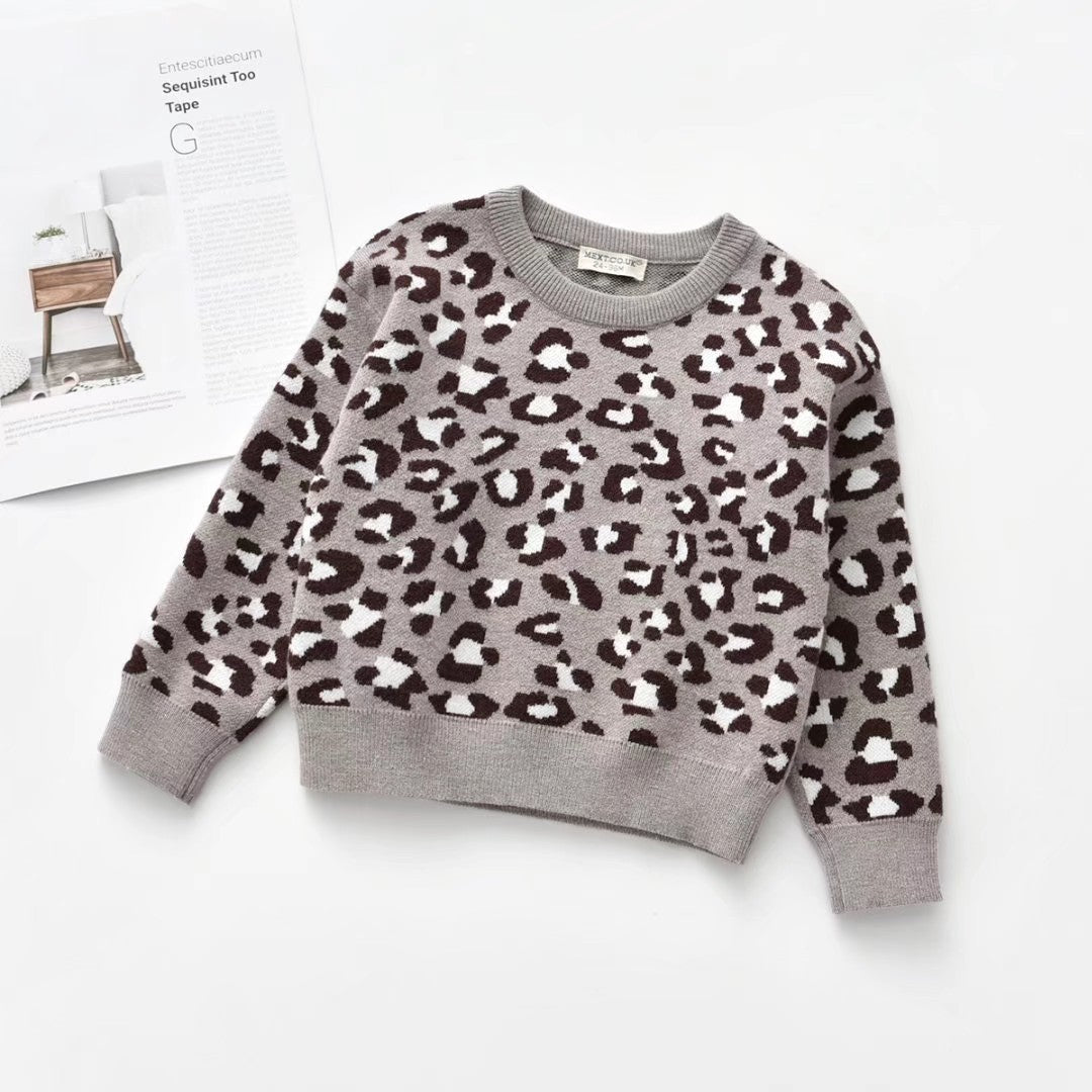 New Korean Style Jumper Leopard Sweater For Kids Grey