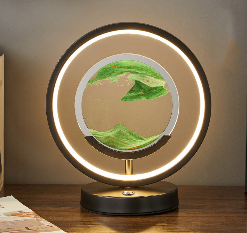 Home Bedroom Decoration Quicksand Warm And Creative LED Desk Lamp Black frame Green sand