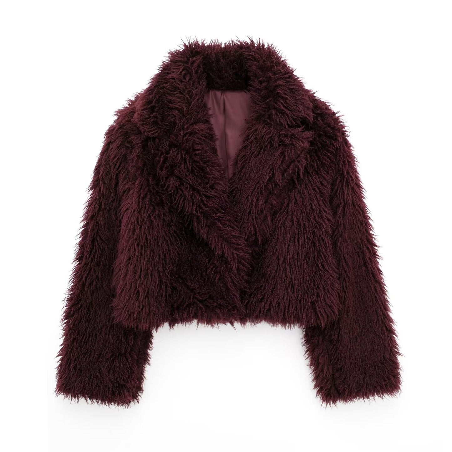 Fashionable All-match Green Fur Short Coat Wine Red