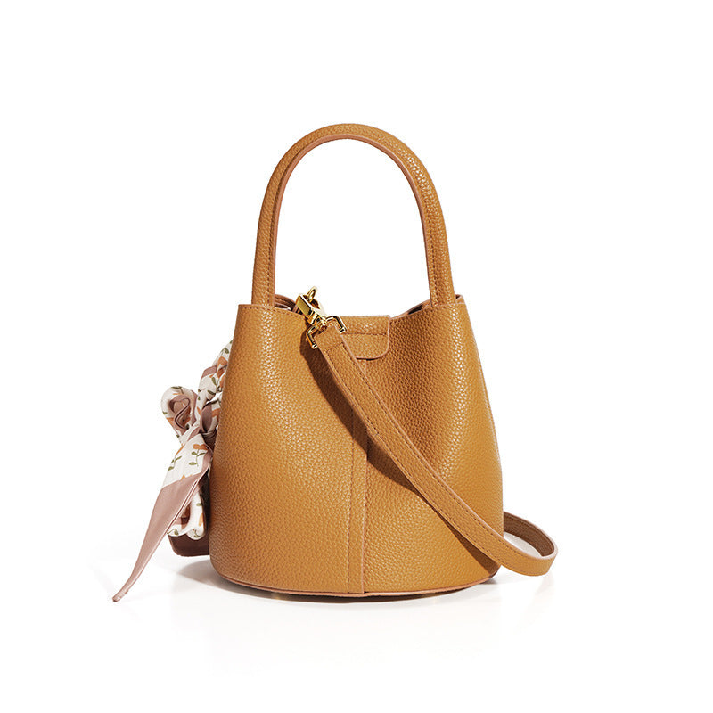 Genuine Leather Advanced Texture Bucket Bags Women Brown