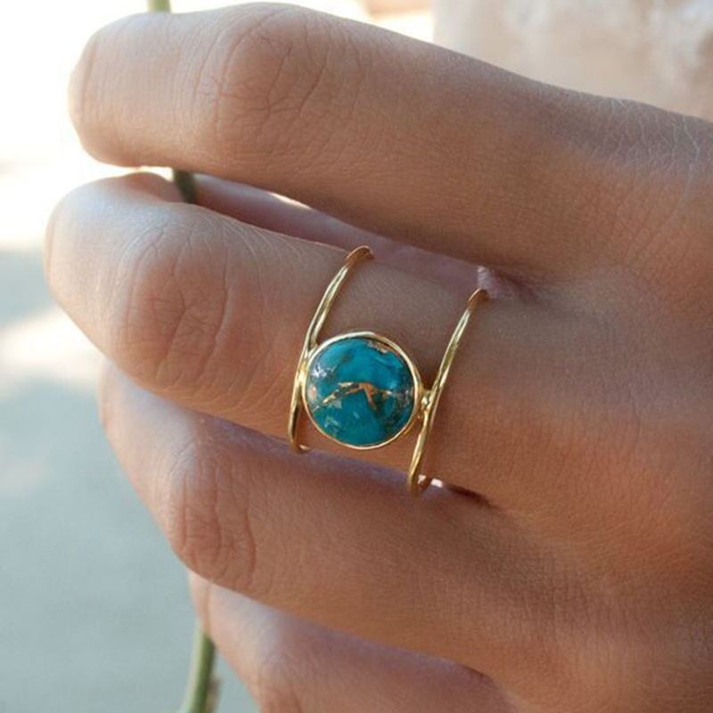 Simple double ring turquoise set ring