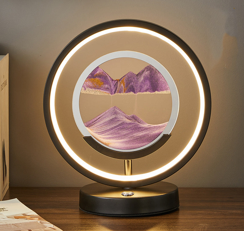 Home Bedroom Decoration Quicksand Warm And Creative LED Desk Lamp Black frame Purple sand