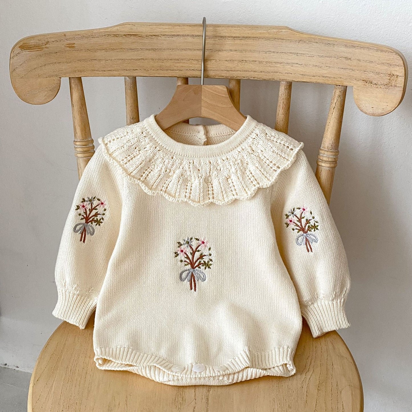 Baby Knitted Lotus Collar Long-sleeve Jumpsuit Baby Girl