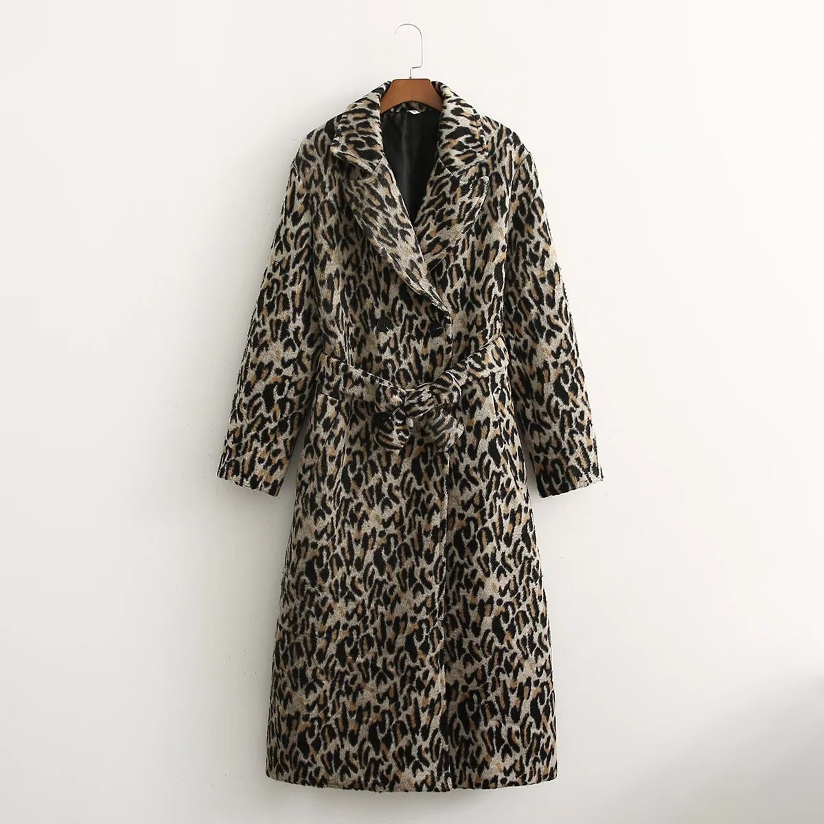 Personalized Leopard Pattern Lapel Woolen Coat Leopard