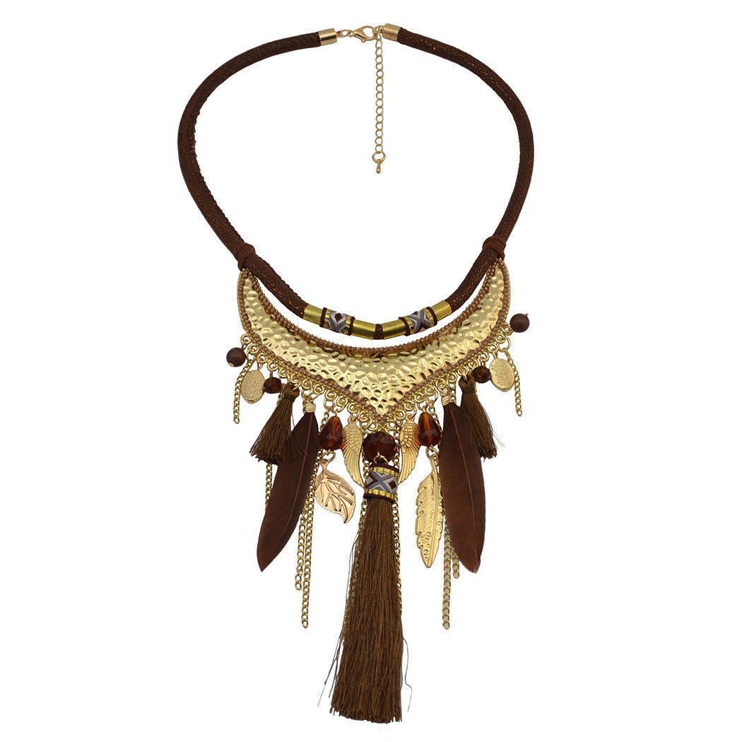 Original jewelry feather leaf tassel necklace