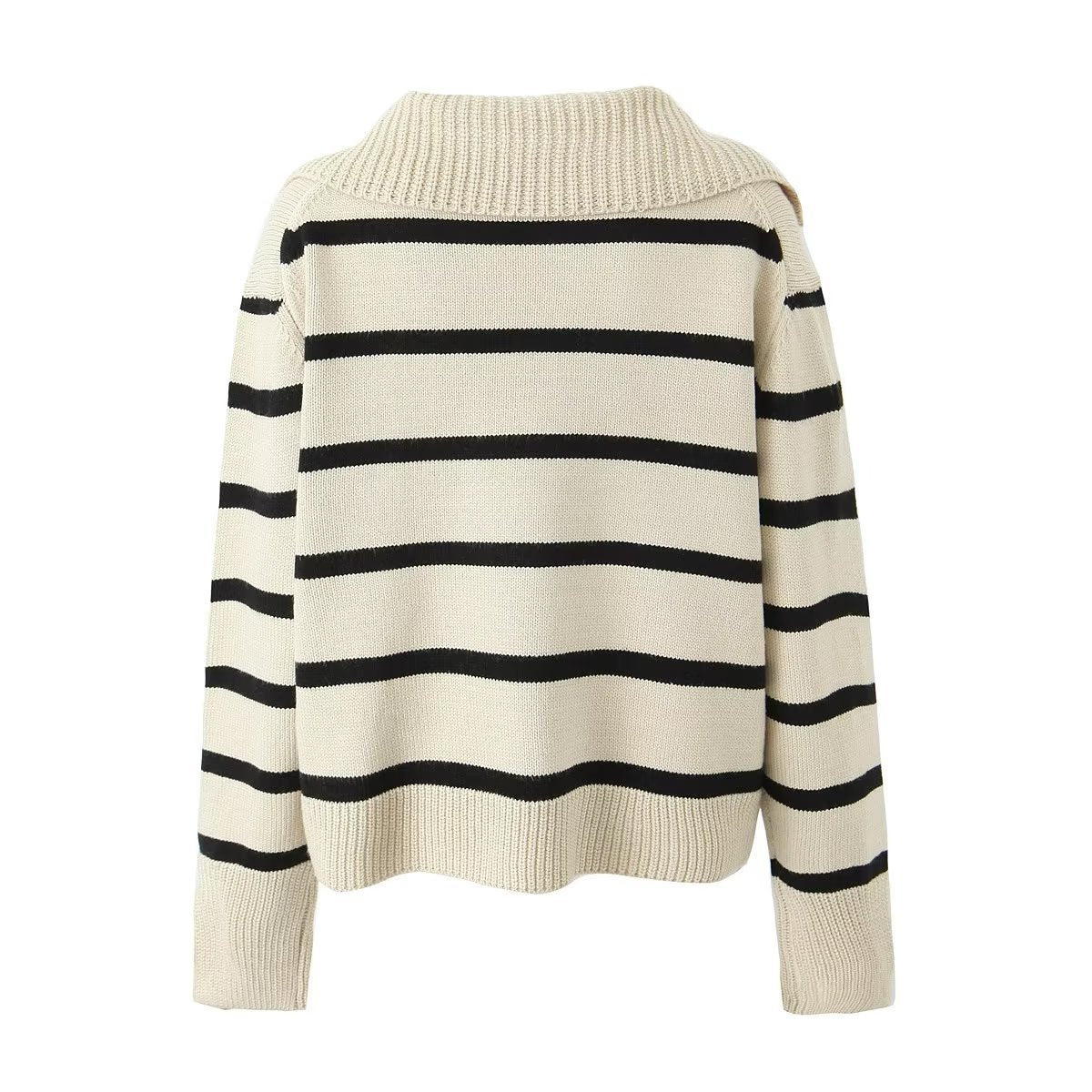 Women's Loose Casual Large Lapel Striped Long Sleeve Sweater