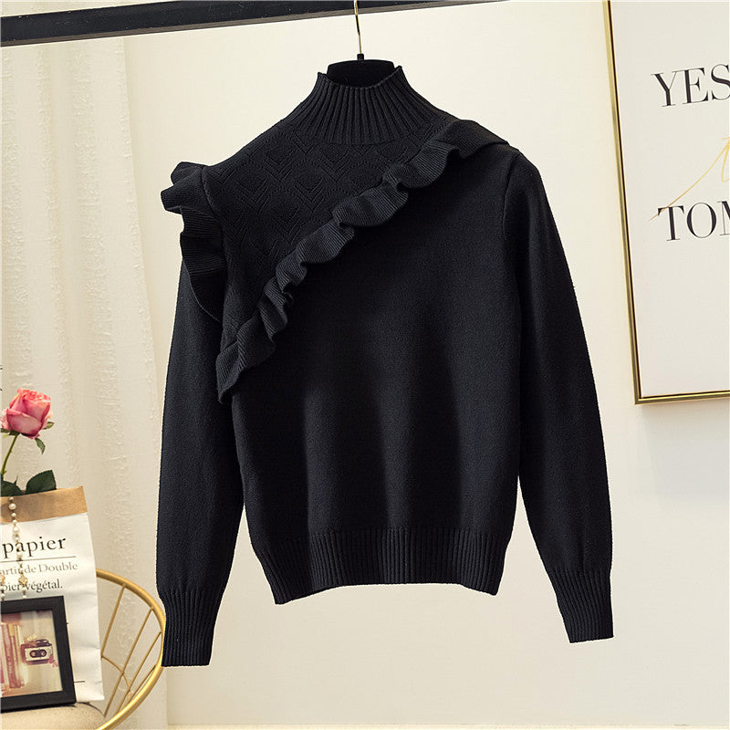 Korean Elegant Women Sweater Long Sleeve Black One Size