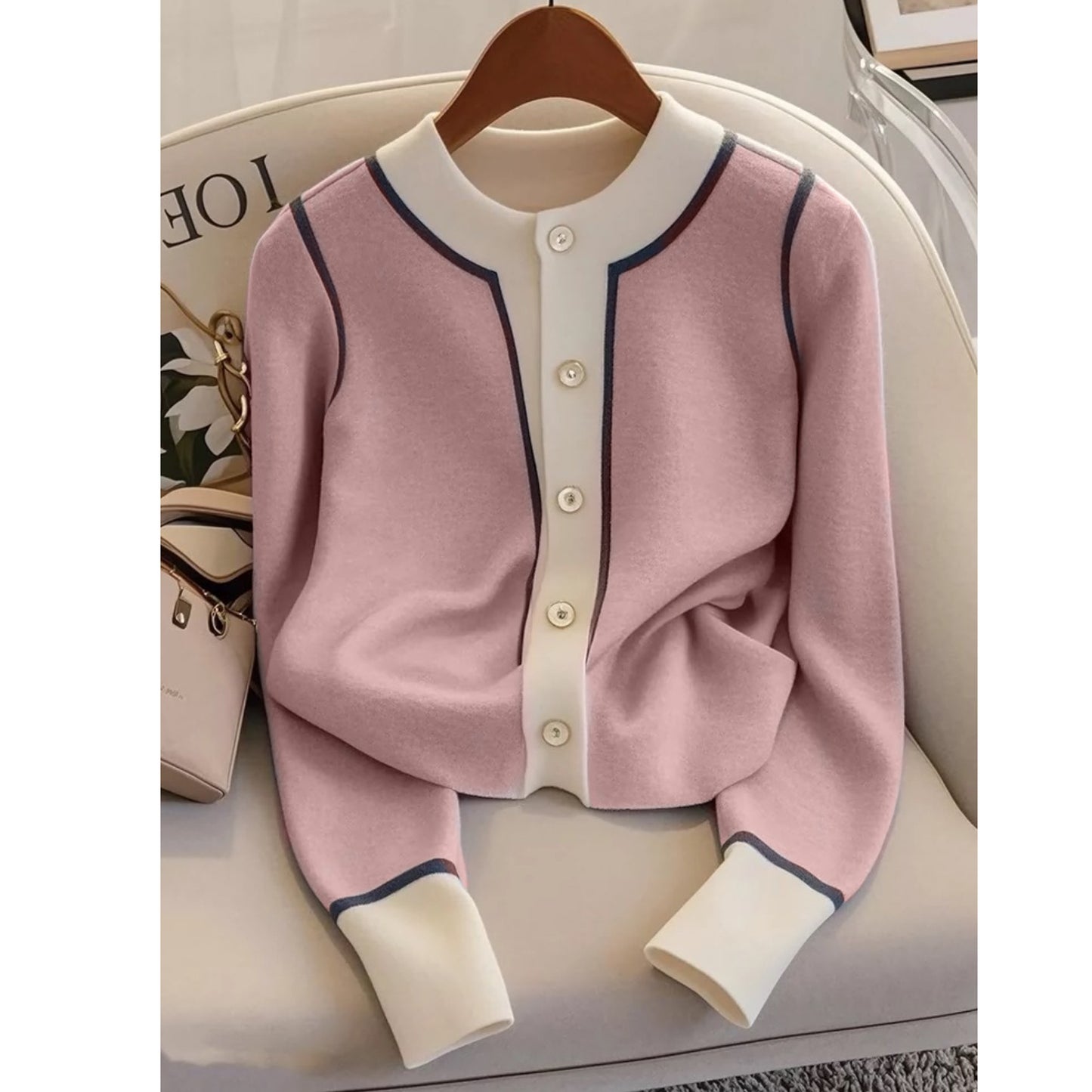 Cold Series Short Fashionable Long Sleeve Sweater Coat Women Pink