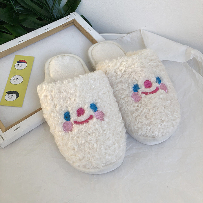 Cartoon Puppy Plush Cotton Slippers Women Smile