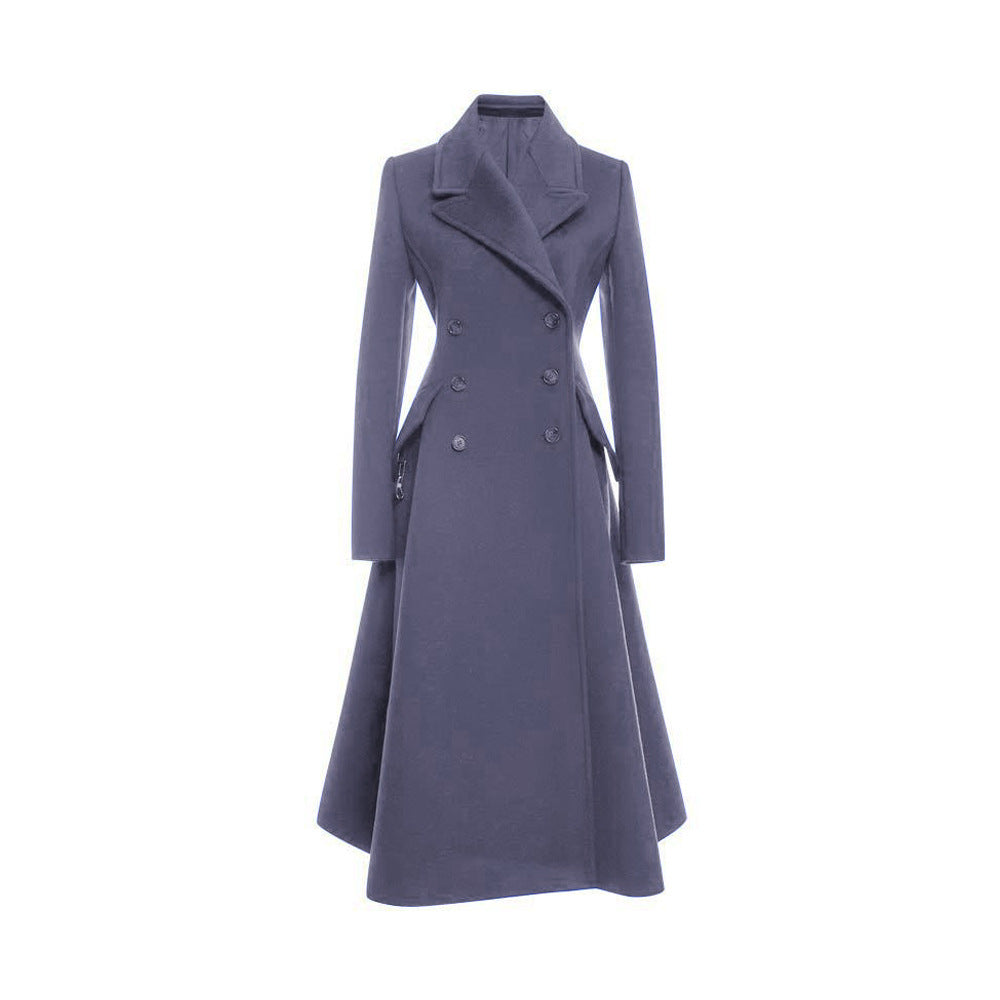 Elegant Slim Fit Women's Woolen Coat Dark Gray