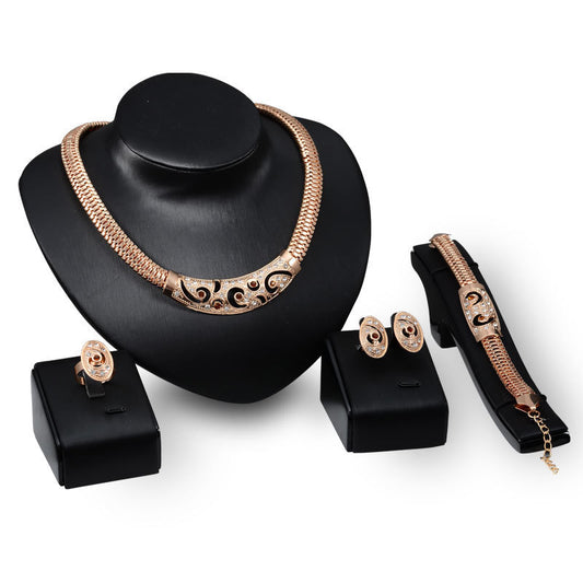 Punk Jewelry Set Necklace Earrings Bracelet Ring Jewelry Four Piece Set Gold