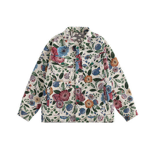 Hip-hop Fashion Floral Jacquard Couple Coat Unisex Casual Jacket Color