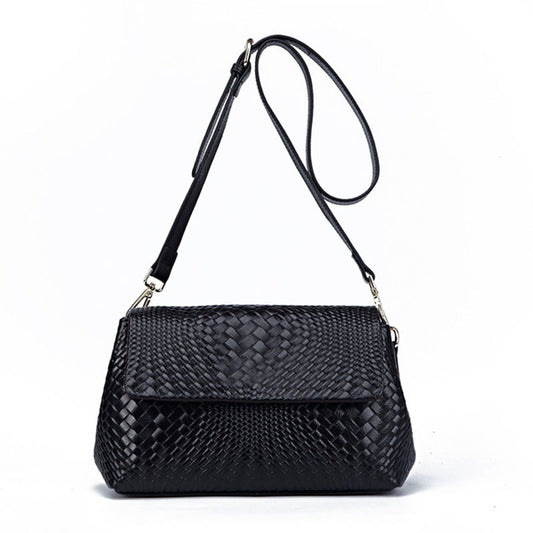 Genuine Leather Women's Woven Bag Crossbody Small Bag Women's Shoulder Messenger Bag Black