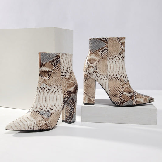 Snakeskin Pattern Short Boots Women Cross-border Europe And America Snake pattern