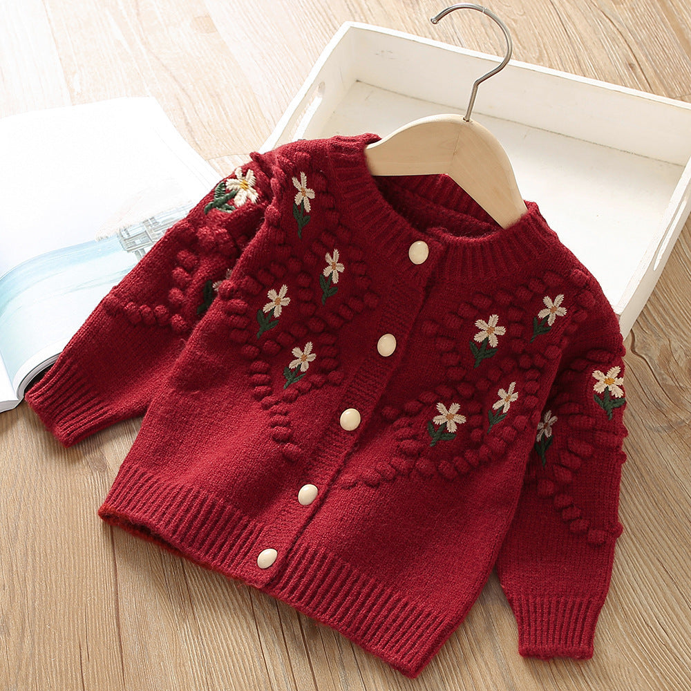 Girls' Fashion Knitted Cardigan Jacket Red