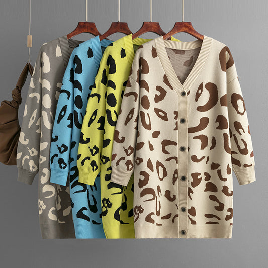 Women's Sweater Mid-length Leopard-print Sweater Cardigan