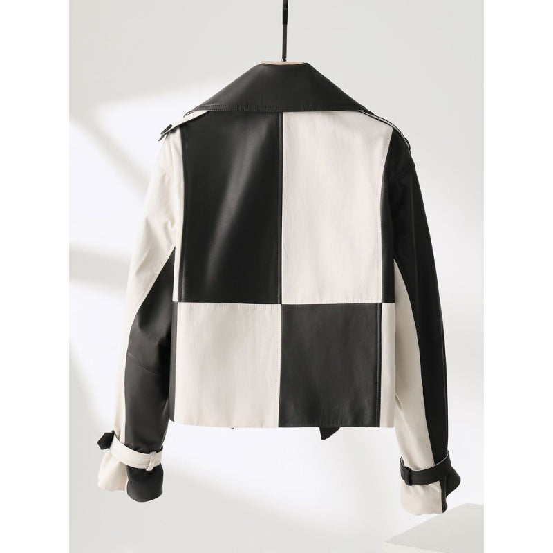 Soft PU Leather Jacket Splicing Coat Loose Western Style Jacket