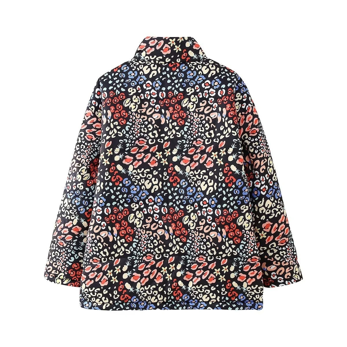 Stand Collar Printing Loose Zip Cotton Coat Jacket