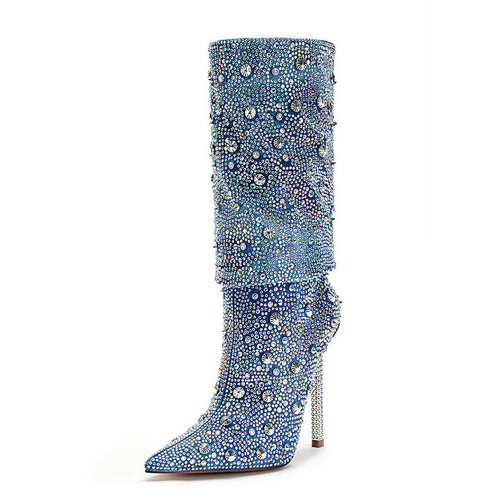 Fashionable Pointy Heel Boots For Women Blue