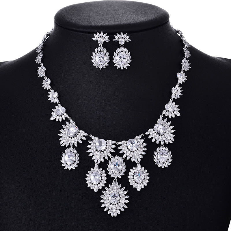 Jewelry Colorful Zircon Earrings Necklace Set Bridal Wedding Jewelry Accessories White