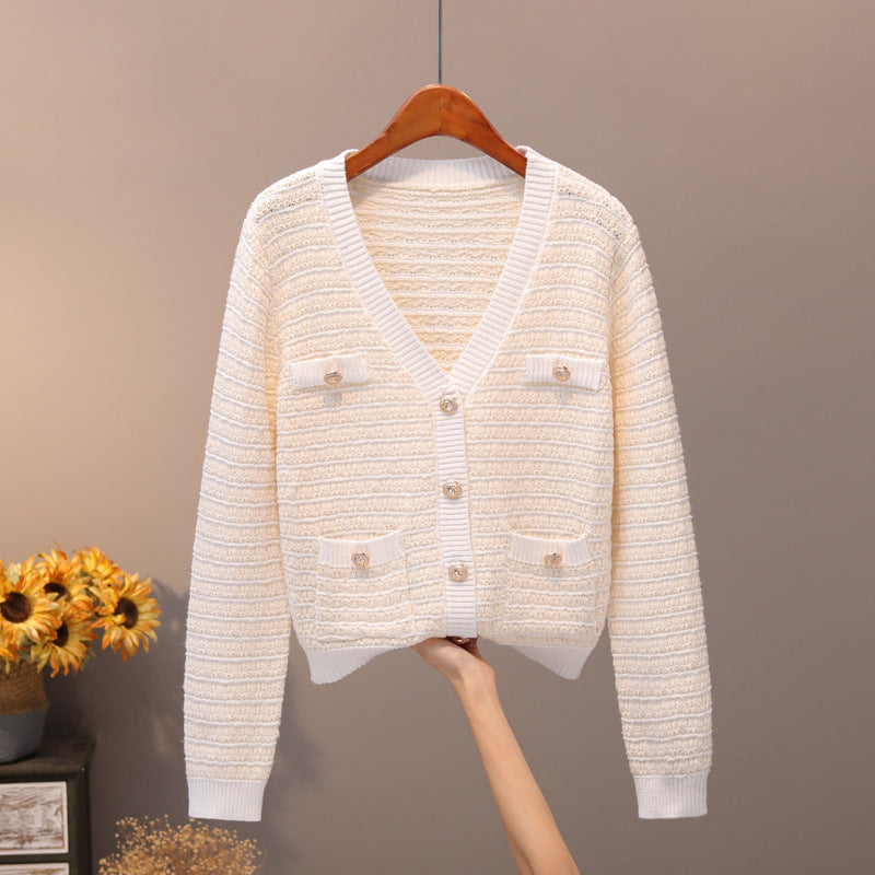 Knitted cardigan sweater Beige One size