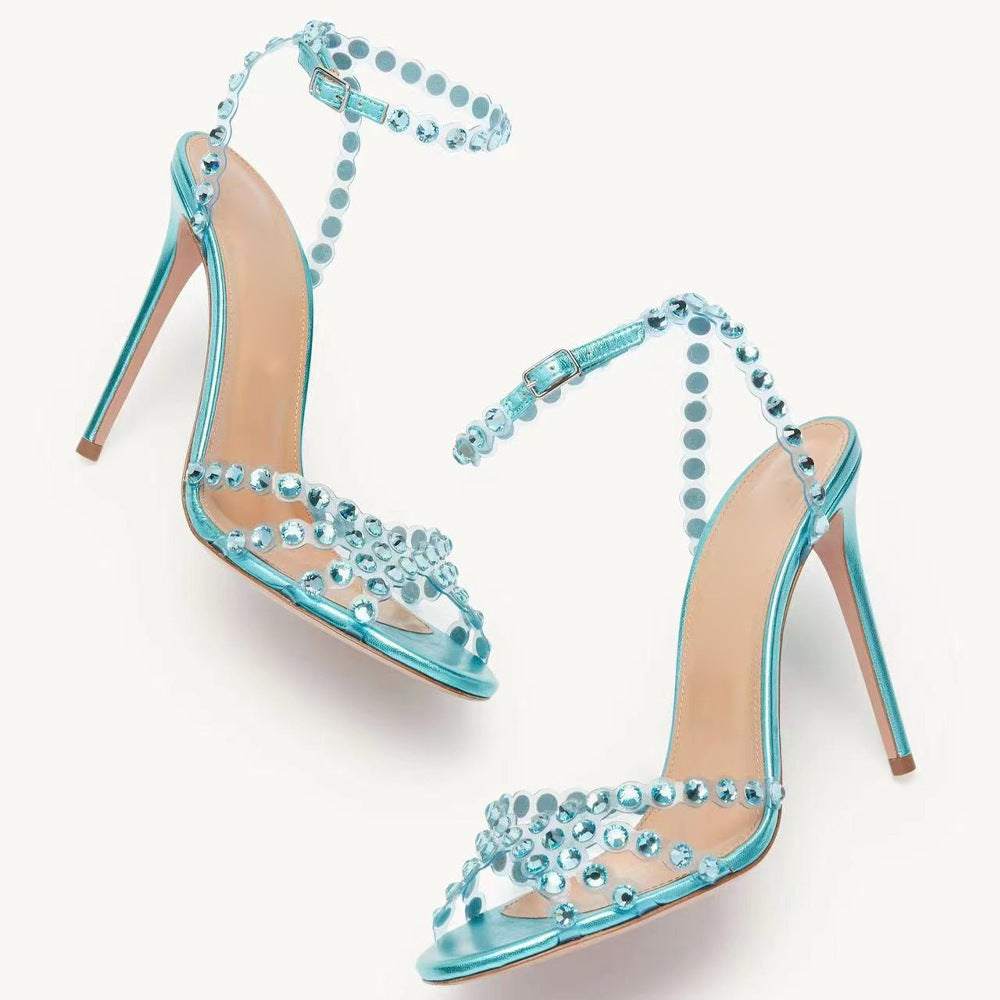 Elegant Socialite Jelly Diamond Stiletto Heel Round Toe High Heels