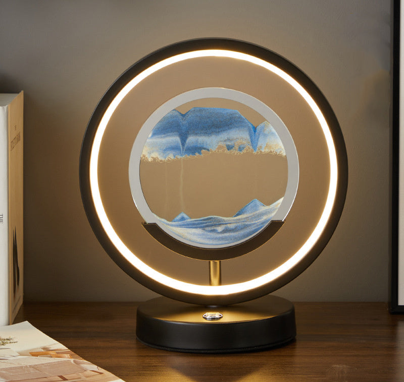 Home Bedroom Decoration Quicksand Warm And Creative LED Desk Lamp Black frame Blue sand