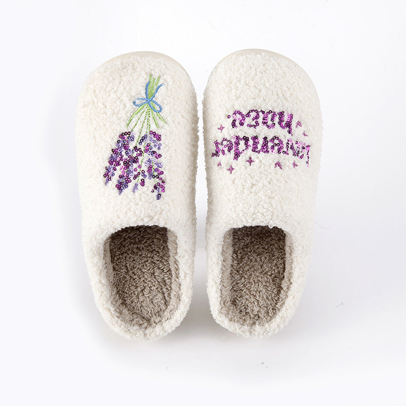 Home Lavender Warm Winter Cotton Slippers White