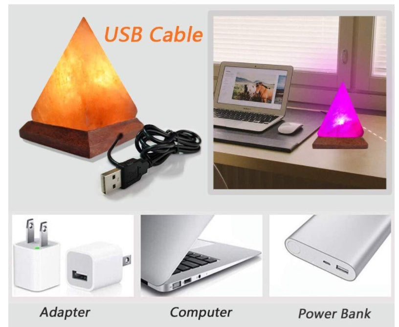 Pyramid-shaped Salt Lamp Usb Crystal Colorful Color Changing Multiple Shapes