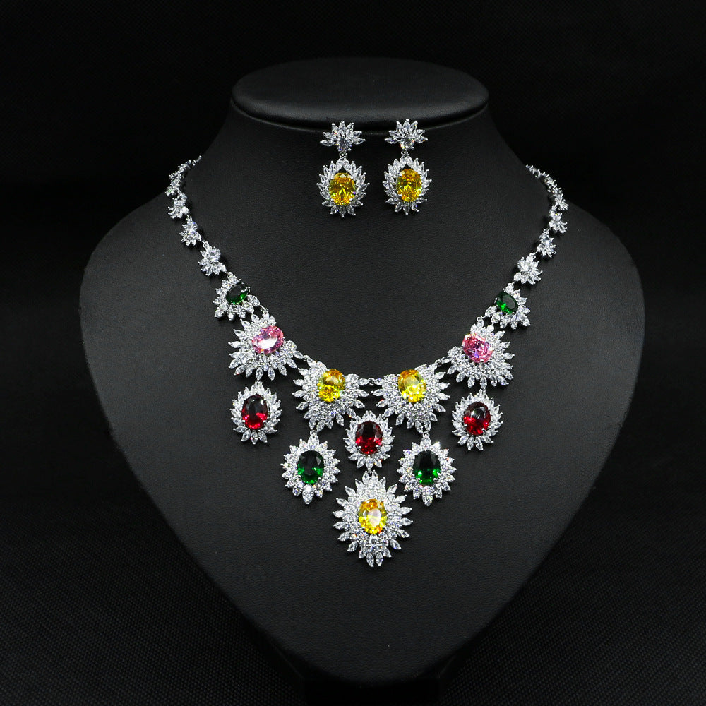 Jewelry Colorful Zircon Earrings Necklace Set Bridal Wedding Jewelry Accessories Color