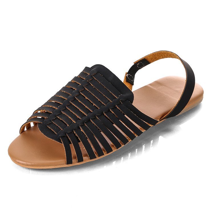 Flat Herringbone Cutout Sandals Black