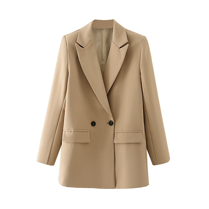 Women's Multicolor Double Breasted Suit Coat Suit Khaki