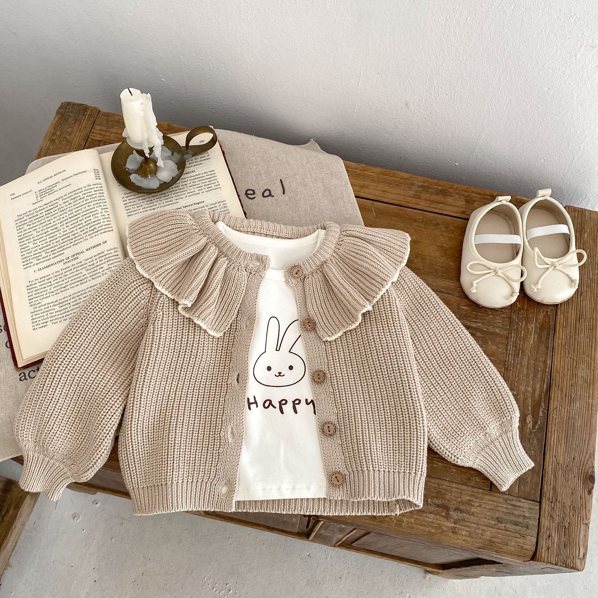 Baby Girl Ruffled Bow Tie Knitted Coat Small Cardigan Sweater