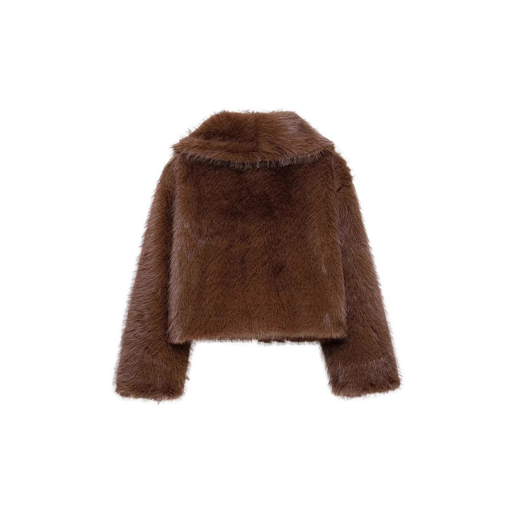 Retro Lapels Mink-like Artificial Fur Effect Short Coat