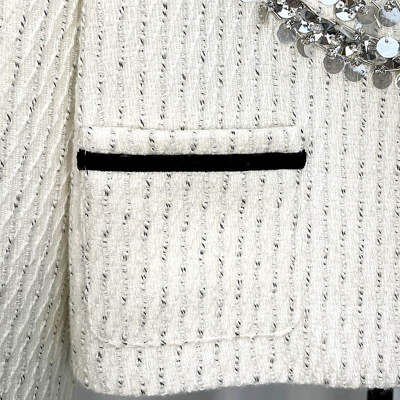 Women's White Exquisite Rhinestone Short Chanel Coat